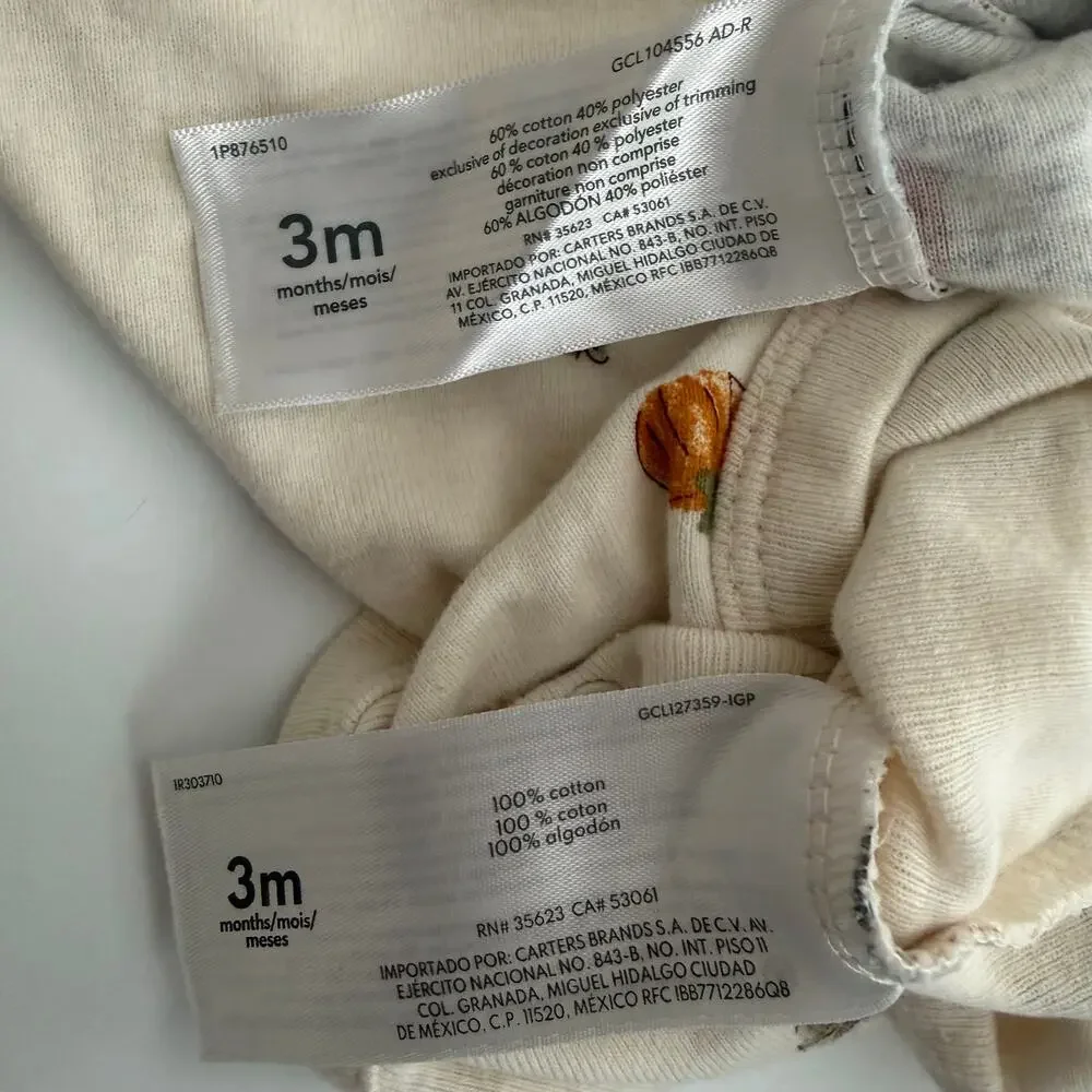3x Carter’s thanksgiving long sleeve onesie zip footie pj pie pumpkin turkey
